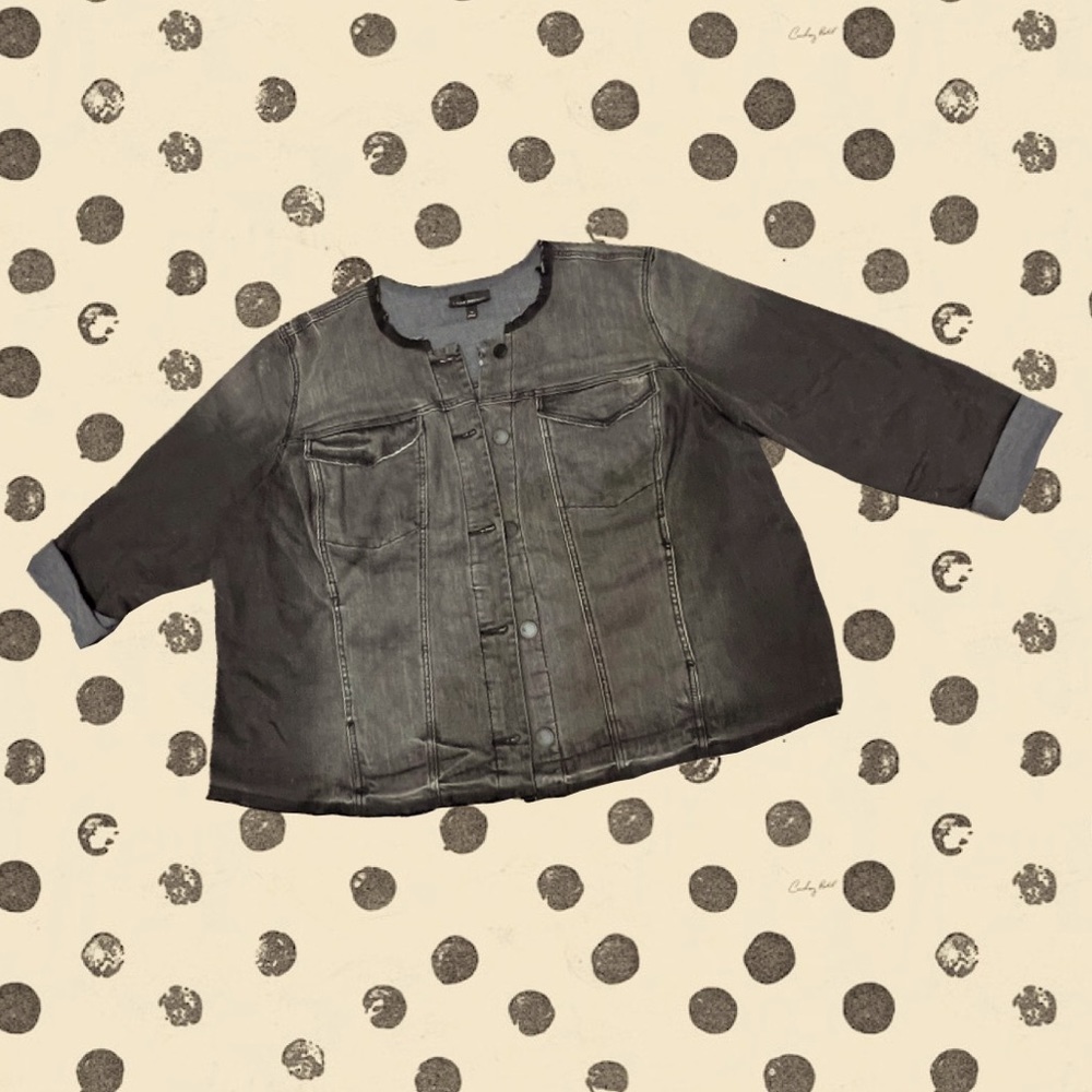 Lane Bryant Black Jean Jacket Frayed Seams Size 26